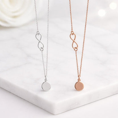 custom initial necklace engraved disc necklace infinity pendant necklace gold charm necklace letter pendant necklace tiny disc necklace