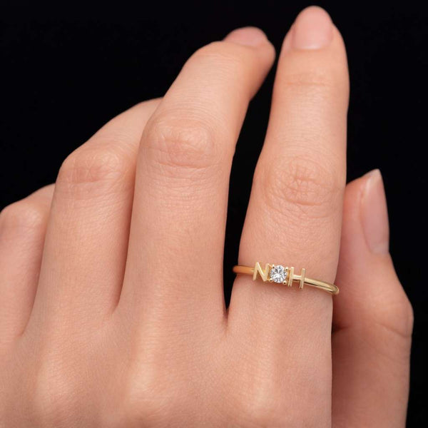 custom initial ring letter jewelry personalized jewelry crystal letter ring women jewelry fine jewelry rose ring slim band jewelry