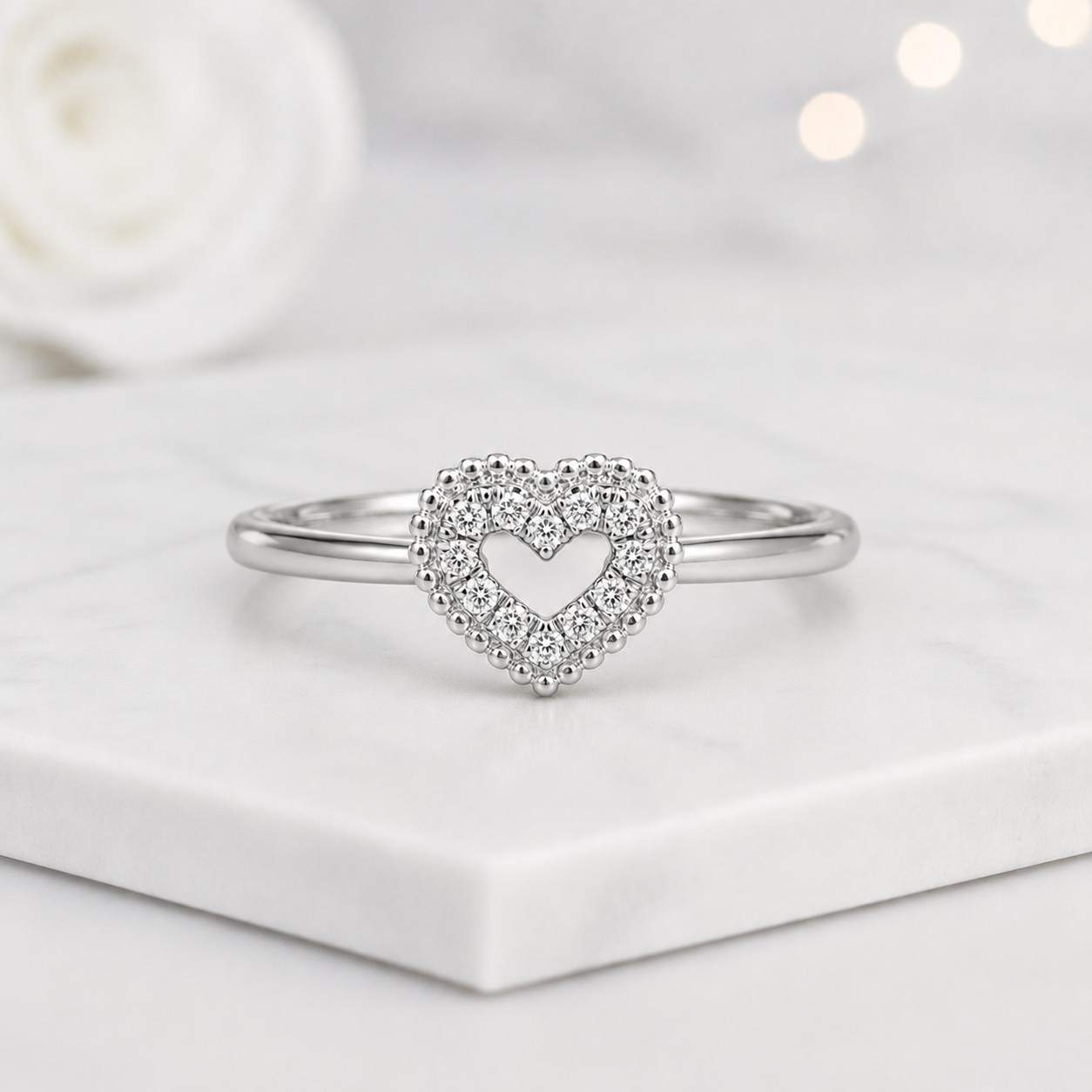 cute jewelry minimalist jewelry polished band bead border ring open center ring crystal heart ring shiny ring stylish ring modern jewelry