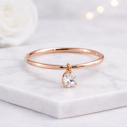 dangling ring charm ring pear ring teardrop ring solitaire ring thin band ring stacking ring dainty ring minimalist ring women ring