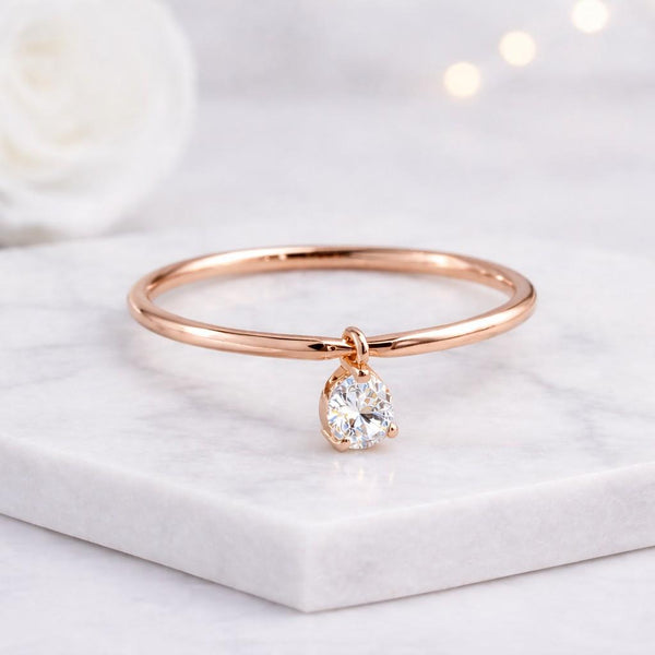 dangling ring charm ring pear ring teardrop ring solitaire ring thin band ring stacking ring dainty ring minimalist ring women ring
