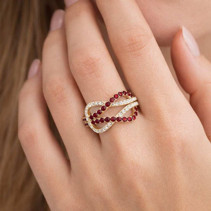 decorative ring feminine ring luxury ring eye catching ring artisan ring dress ring romantic ring red crystal ring silver band ring infinity design ring twisted band ring modern ring classic ring everyday ring gemstone jewelry ring lover gift ring gift for her jewelry gift