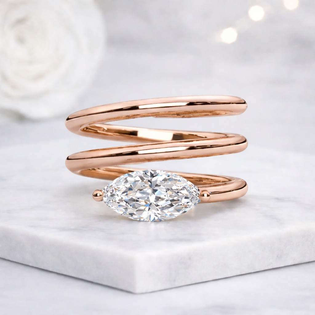 designer ring fashion jewelry yellow ring glossy ring bright ring daily ring simple ring clean ring spiral jewelry marquise stone ring