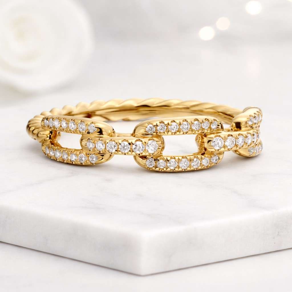 diamond chain ring moissanite ring lab diamond ring cubic zirconia ring cz chain ring pave diamond ring diamond look ring sparkling ring crystal ring gemstone ring