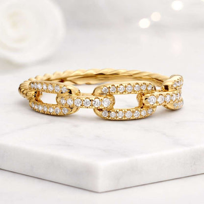 diamond chain ring moissanite ring lab diamond ring cubic zirconia ring cz chain ring pave diamond ring diamond look ring sparkling ring crystal ring gemstone ring