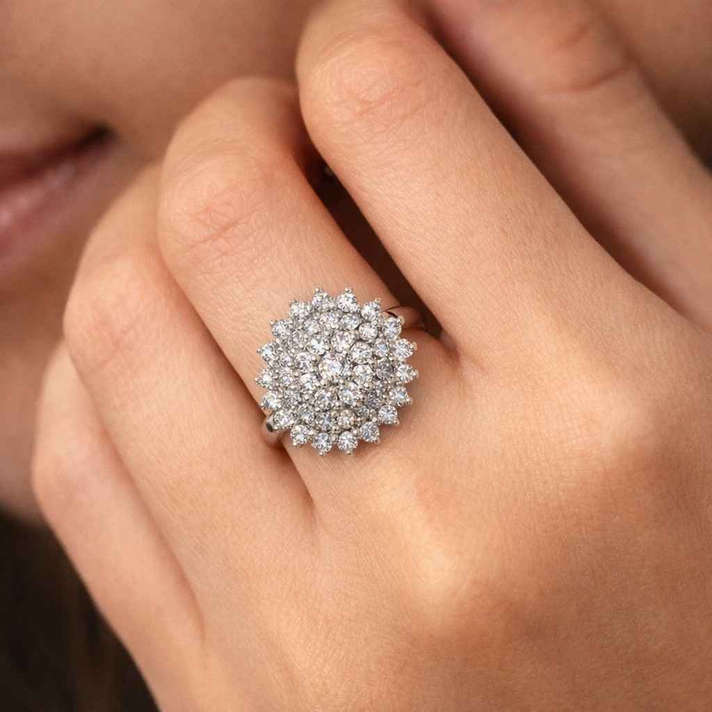 diamond cluster ring diamond flower ring diamond halo ring natural diamond ring diamond statement ring