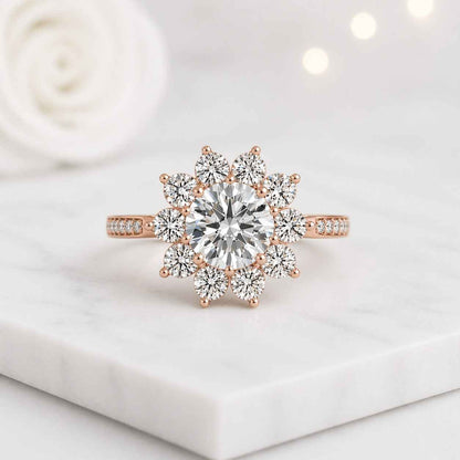 diamond halo ring moissanite halo ring lab diamond halo ring cz halo ring diamond cluster ring moissanite cluster ring gemstone flower ring clear gemstone ring brilliant cut ring