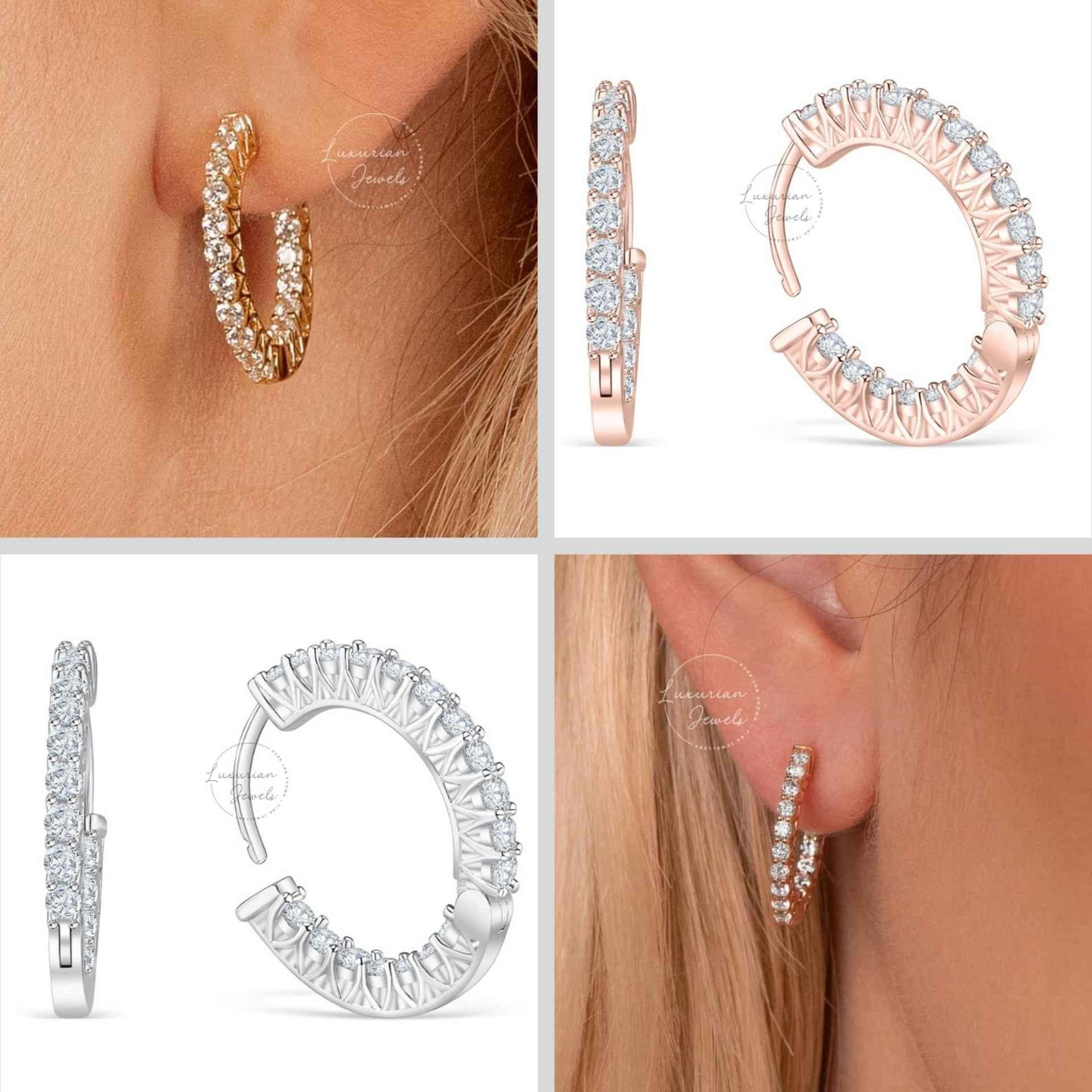 diamond hoop, pave hoop thin For Women