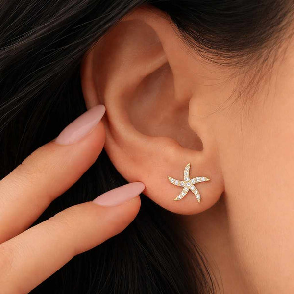 diamond starfish earrings moissanite earrings lab diamond earrings cubic zirconia earrings cz earrings