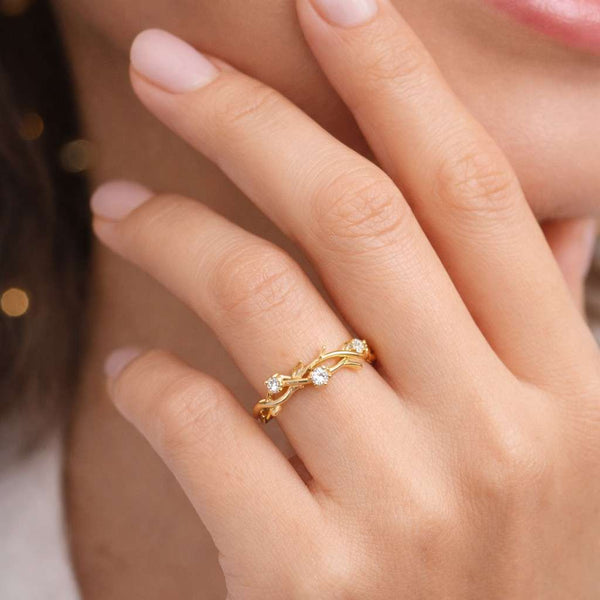 diamond vine ring moissanite ring lab diamond ring cubic zirconia ring diamond leaf ring moissanite leaf ring