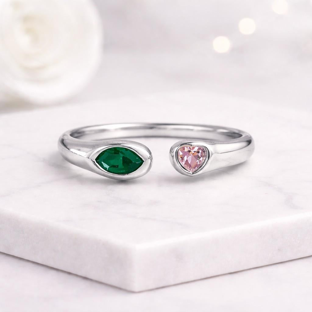 double stone ring two gem ring birthstone ring may birthstone ring october birthstone ring green birthstone ring pink birthstone ring luxury gemstone jewelry