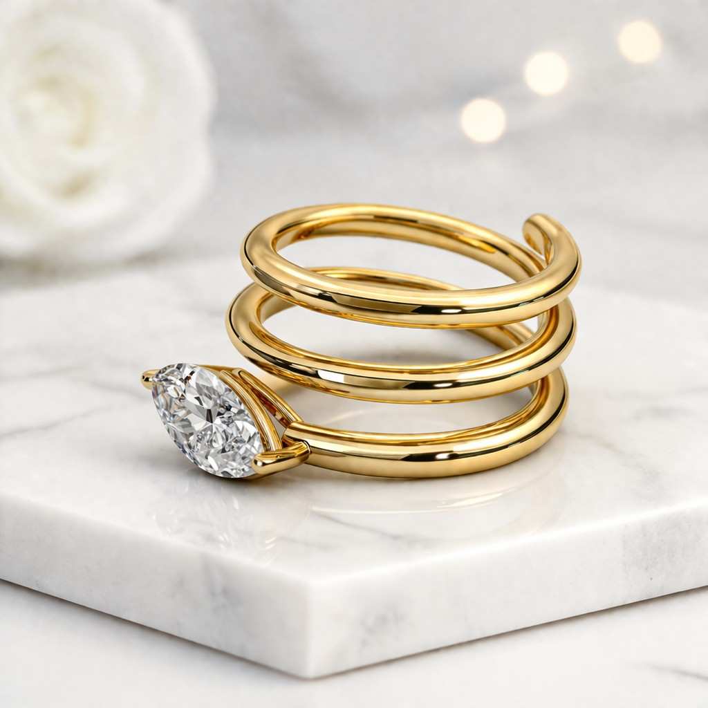 elegant ring shiny ring polished ring smooth band bypass ring coil ring fashion ring adjustable ring luxury ring fine jewelry bold ring