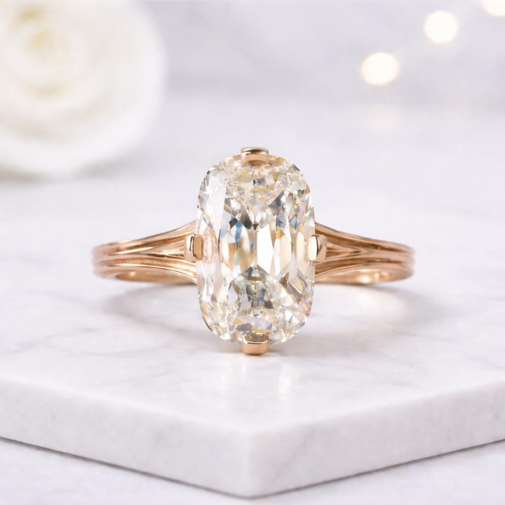 elongated cushion ring cushion cut ring solitaire ring gold ring engagement ring statement ring split shank ring