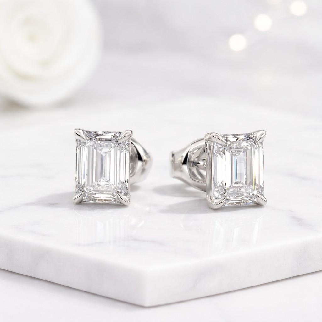emerald cut earrings emerald diamond studs emerald shape earrings step cut earrings rectangular diamond earrings