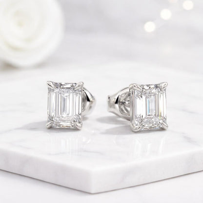emerald cut earrings emerald diamond studs emerald shape earrings step cut earrings rectangular diamond earrings