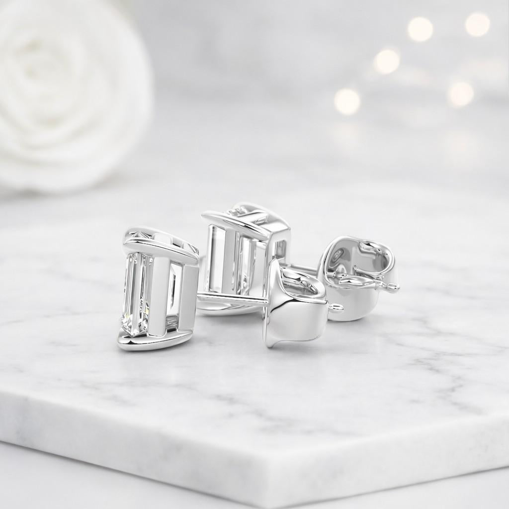 emerald cut earrings lab grown earrings stud earrings solitaire earrings rectangle earrings geometric earrings