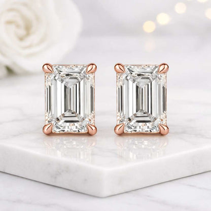 emerald cut earrings stud earrings lab grown earrings rose gold earrings rectangle earrings solitaire earrings classic earrings