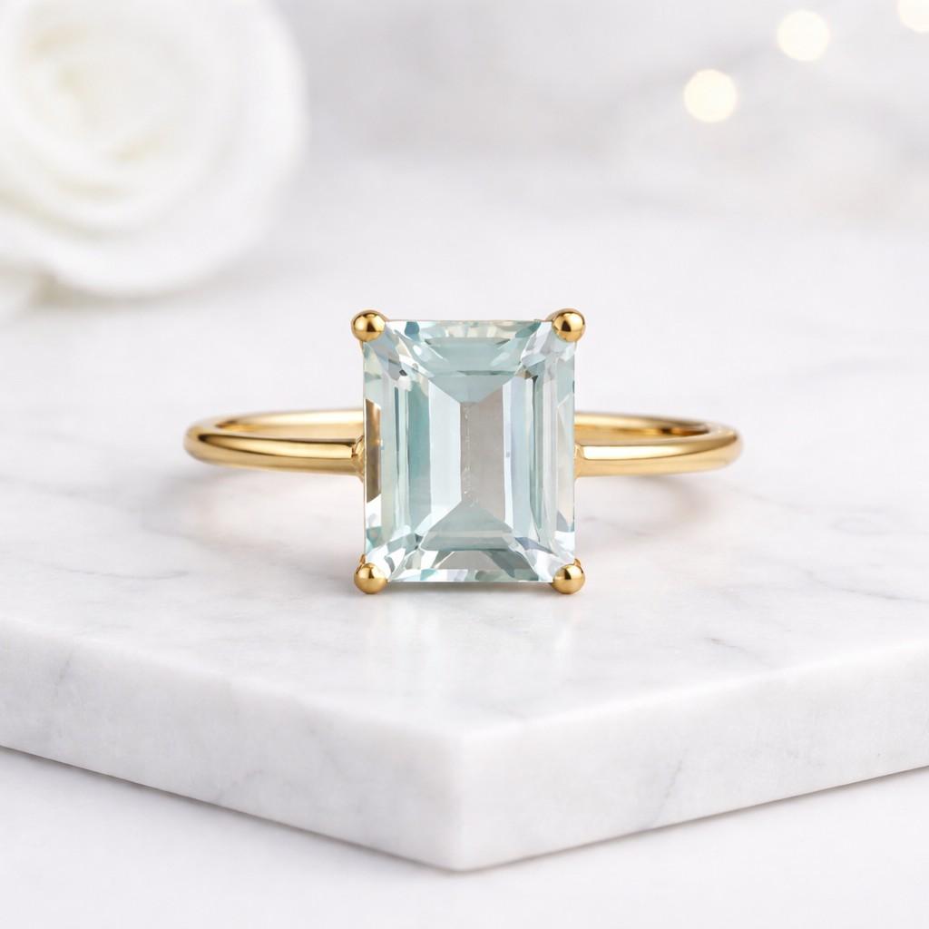 emerald cut ring gold ring solitaire ring gemstone ring thin band ring prong setting ring clear stone ring pastel stone ring rectangle stone ring elegant ring women ring dainty ring