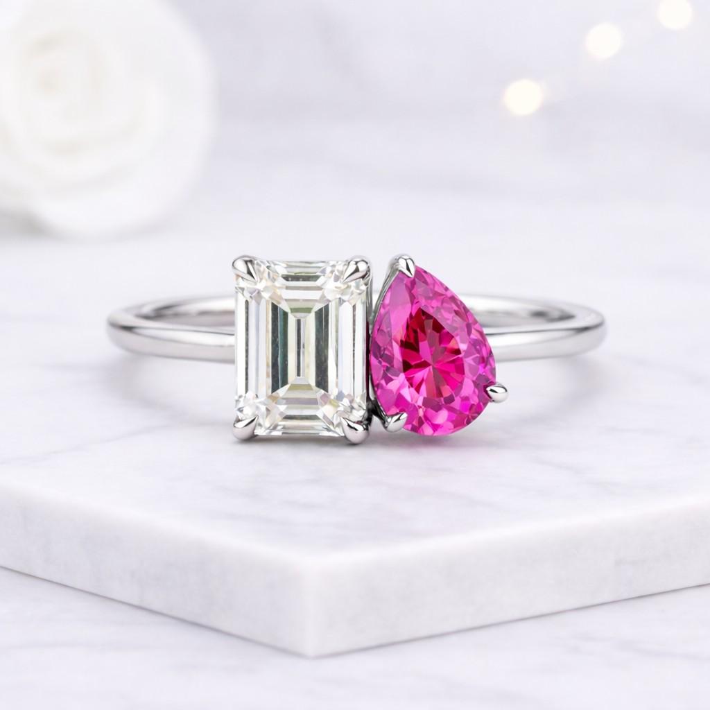 emerald cut ring pear cut ring emerald shape pear shape step cut ring elongated ring geometric ring