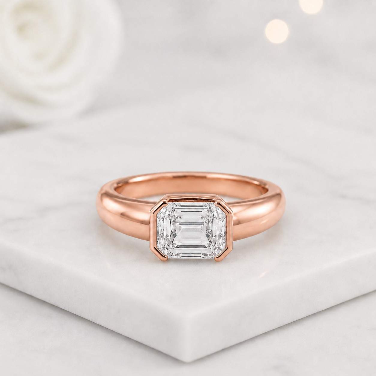 emerald cut ring solitaire ring bezel ring rose gold ring engagement ring promise ring women ring bridal ring fine jewelry elegant ring modern ring minimalist ring dainty ring square ring
