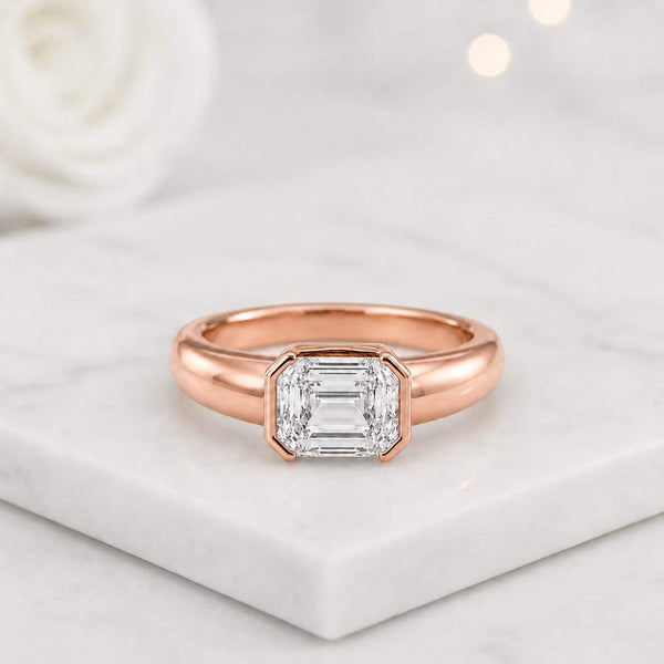 emerald cut ring solitaire ring bezel ring rose gold ring engagement ring promise ring women ring bridal ring fine jewelry elegant ring modern ring minimalist ring dainty ring square ring