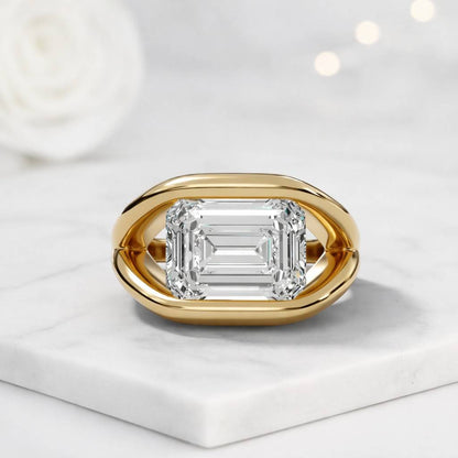 emerald cut ring solitaire ring gold ring statement ring modern ring chunky ring bold ring wide band ring open band ring bypass ring geometric ring sculptural ring luxury ring fine jewelry women ring fashion ring elegant ring polished ring sleek ring