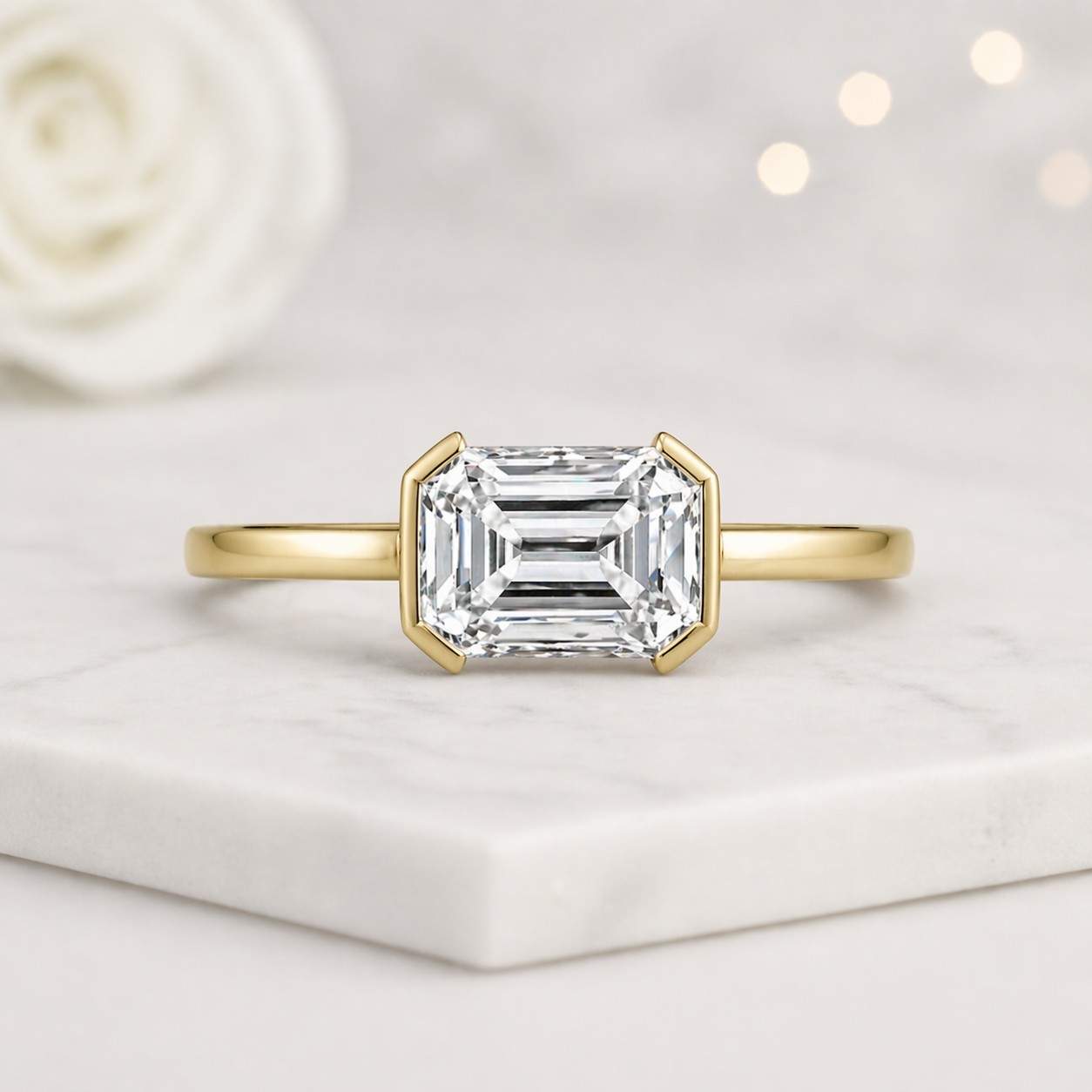 emerald cut ring solitaire ring gold ring thin band ring rectangle ring bezel ring prong ring promise ring bridal ring engagement ring women ring fine jewelry elegant ring