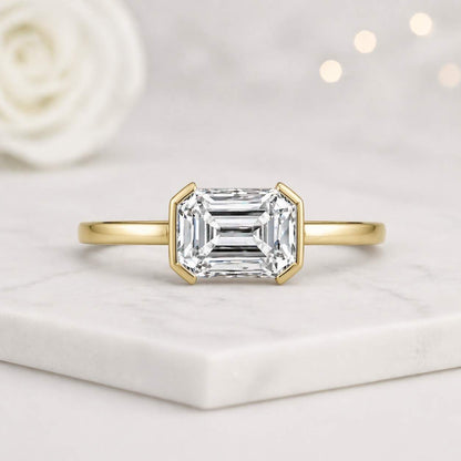 emerald cut ring solitaire ring gold ring thin band ring rectangle ring bezel ring prong ring promise ring bridal ring engagement ring women ring fine jewelry elegant ring