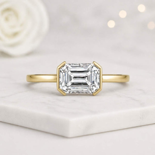 emerald cut ring solitaire ring gold ring thin band ring rectangle ring bezel ring prong ring promise ring bridal ring engagement ring women ring fine jewelry elegant ring