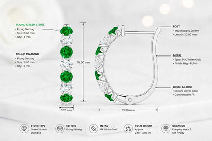 emerald diamond earrings green crystal earrings yellow gold earrings open hoop earrings anniversary earrings