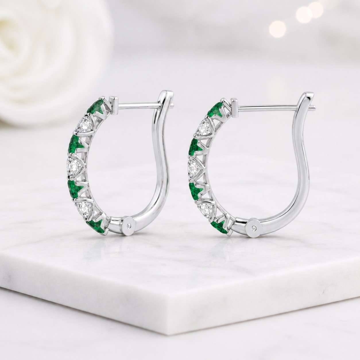 emerald earrings diamond earrings lab emerald earrings green gemstone earrings white gemstone earrings natural look earrings