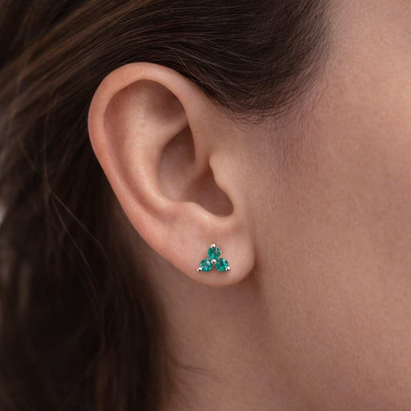 emerald earrings green gemstone earrings cluster stud earrings triangle cluster earrings