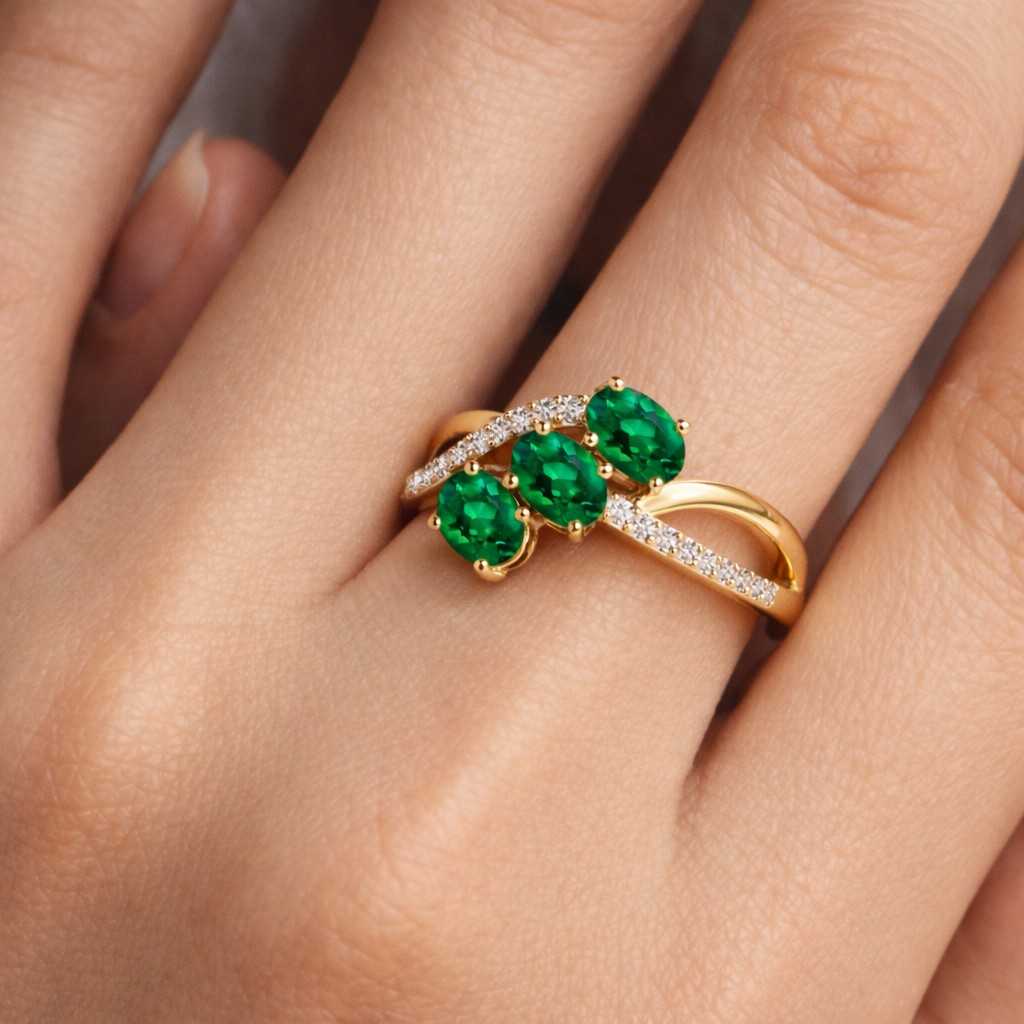 emerald engagement ring three emerald ring infinity band ring twisted ring crossover band ring open design ring