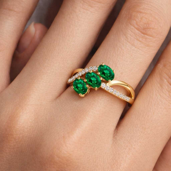 emerald engagement ring three emerald ring infinity band ring twisted ring crossover band ring open design ring