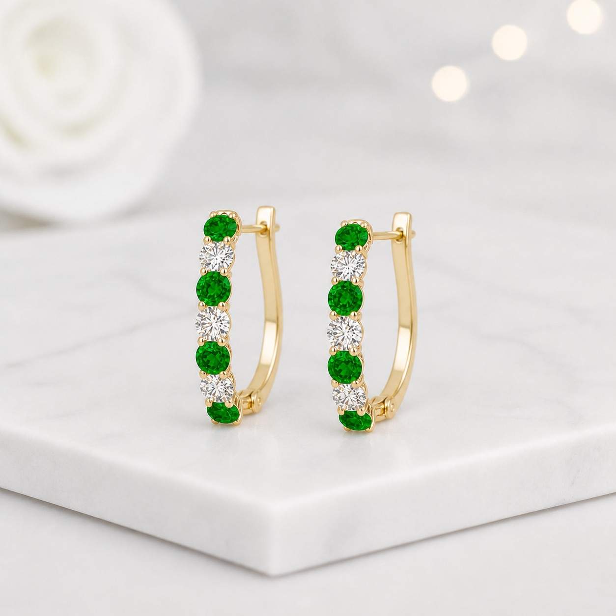 emerald hoop earrings green stone earrings gold hoop earrings huggie earrings gemstone hoop earrings half hoop earring