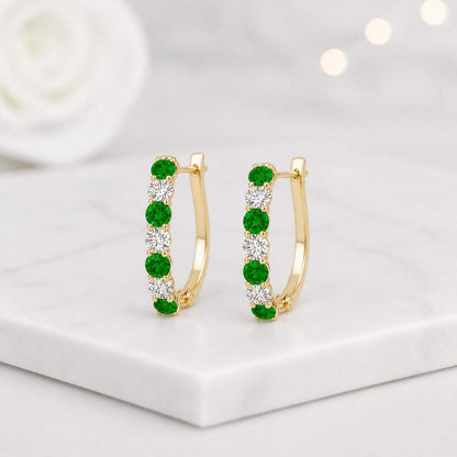 emerald hoop earrings green stone earrings gold hoop earrings huggie earrings gemstone hoop earrings half hoop earring