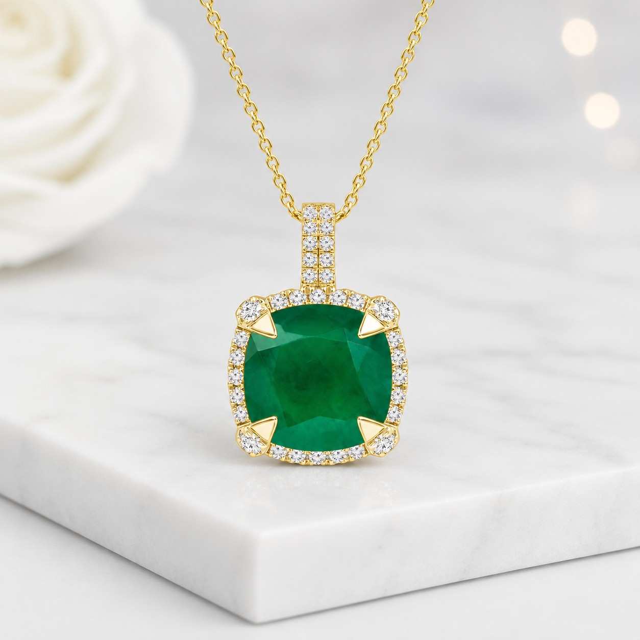 emerald necklace green pendant necklace cushion pendant halo pendant solitaire pendant statement pendant gemstone necklace women necklace bridal necklace fine jewelry