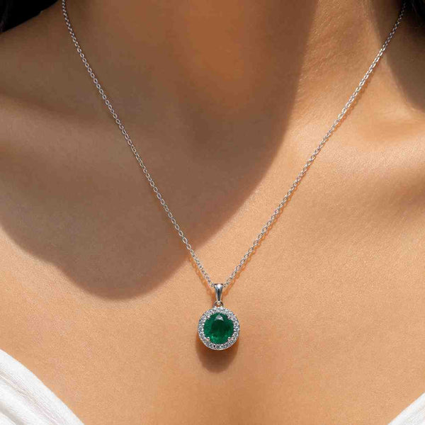 emerald necklace green pendant round pendant halo pendant solitaire necklace gemstone necklace women necklace dainty necklace