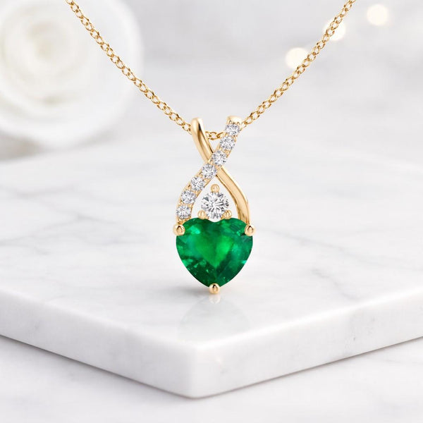 emerald necklace heart necklace green necklace gold necklace women jewelry pendant necklace gemstone jewelry