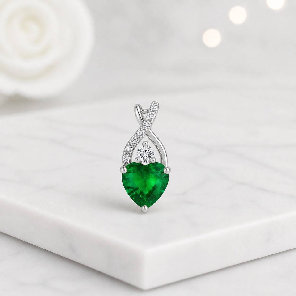 emerald pendant natural emerald lab emerald green gemstone emerald jewelry diamond accent pendant white stone pendant