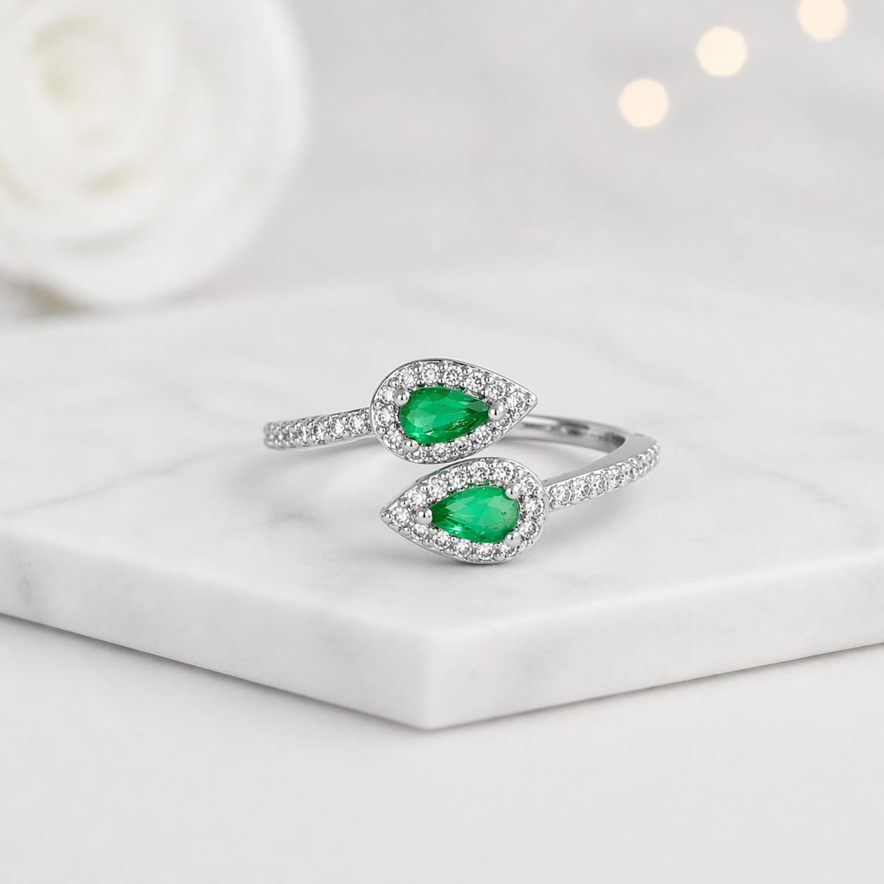 emerald ring diamond halo ring natural emerald ring lab emerald ring green crystal ring gemstone jewelry ring