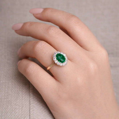 emerald ring diamond halo ring natural emerald ring lab emerald ring green gemstone ring