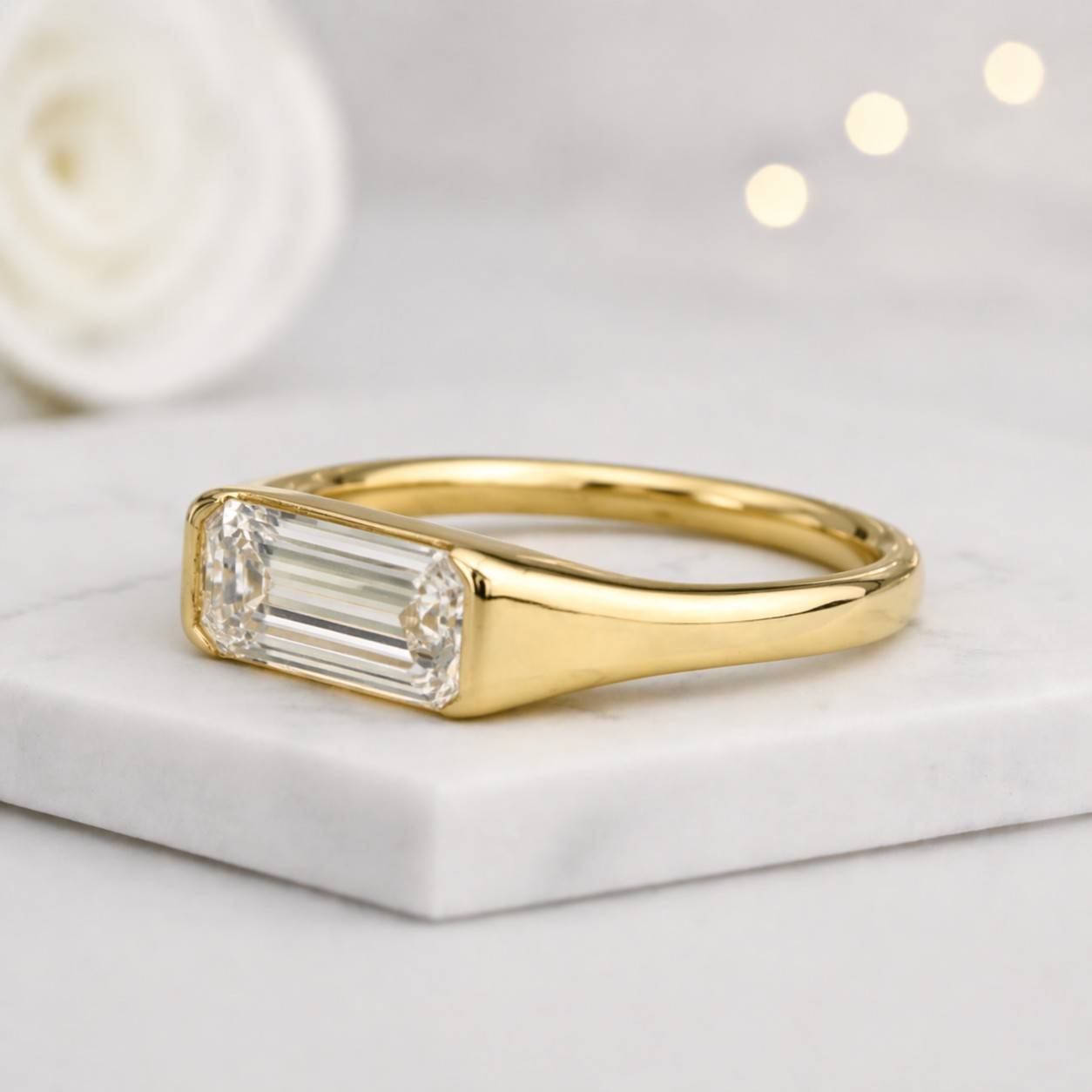 emerald ring east west ring gold jewelry baguette ring flat ring bezel setting sleek jewelry thin ring stackable ring womens jewelry modern jewelry simple jewelry clean jewelry