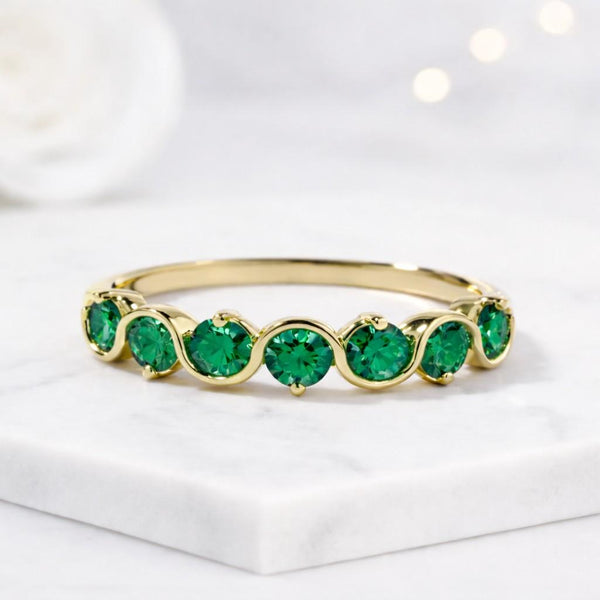 emerald ring green gemstone ring gold ring stacking ring eternity ring band ring wave ring curved ring round stone ring bezel style ring prong ring slim ring dainty ring women ring everyday ring fine jewelry promise ring