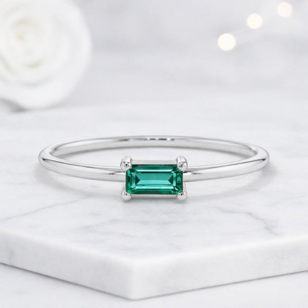 emerald ring green stone ring gold ring solitaire ring thin band ring dainty ring minimalist ring stacking ring promise ring women ring petite ring delicate ring gemstone ring
