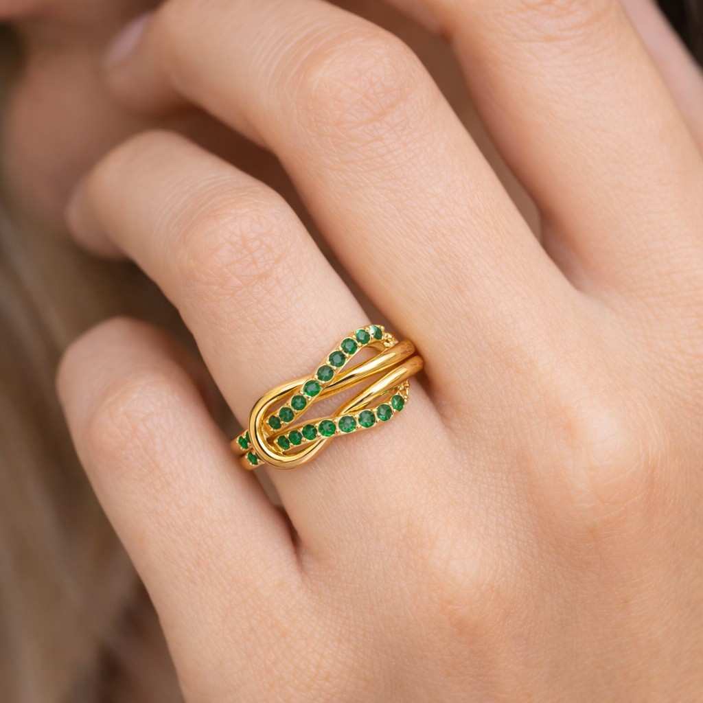 emerald ring green stone ring gold ring wrap ring crossover ring infinity ring statement ring women ring elegant ring unique ring twisted ring open ring curved ring gemstone ring fashion ring