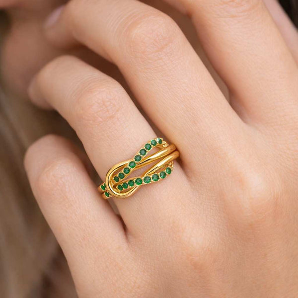 emerald ring green stone ring gold ring wrap ring crossover ring infinity ring statement ring women ring elegant ring unique ring twisted ring open ring curved ring gemstone ring fashion ring