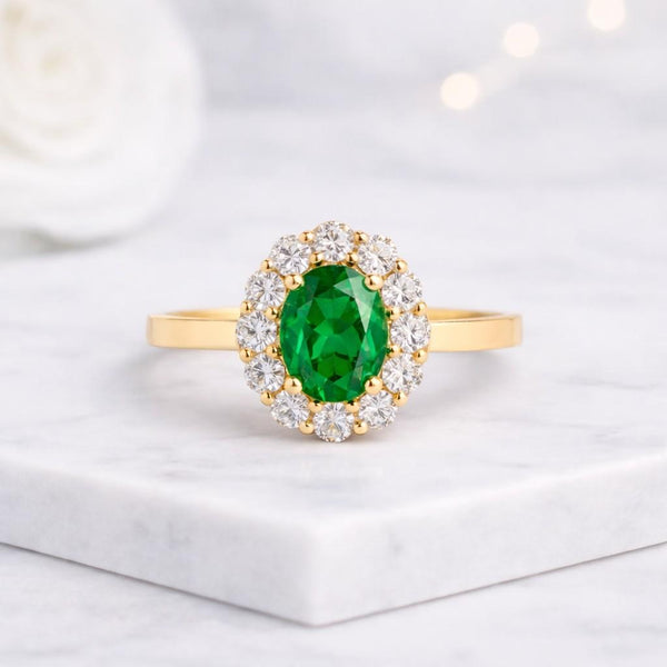 emerald ring oval ring halo ring gold ring gemstone ring promise ring engagement ring