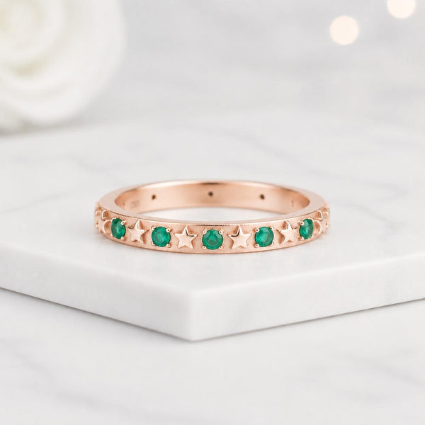 emerald ring star ring celestial ring stacking ring thin band ring slim ring gemstone band