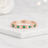 14K Rose Gold Round Cut Emerald Gemstone Star Band Ring
